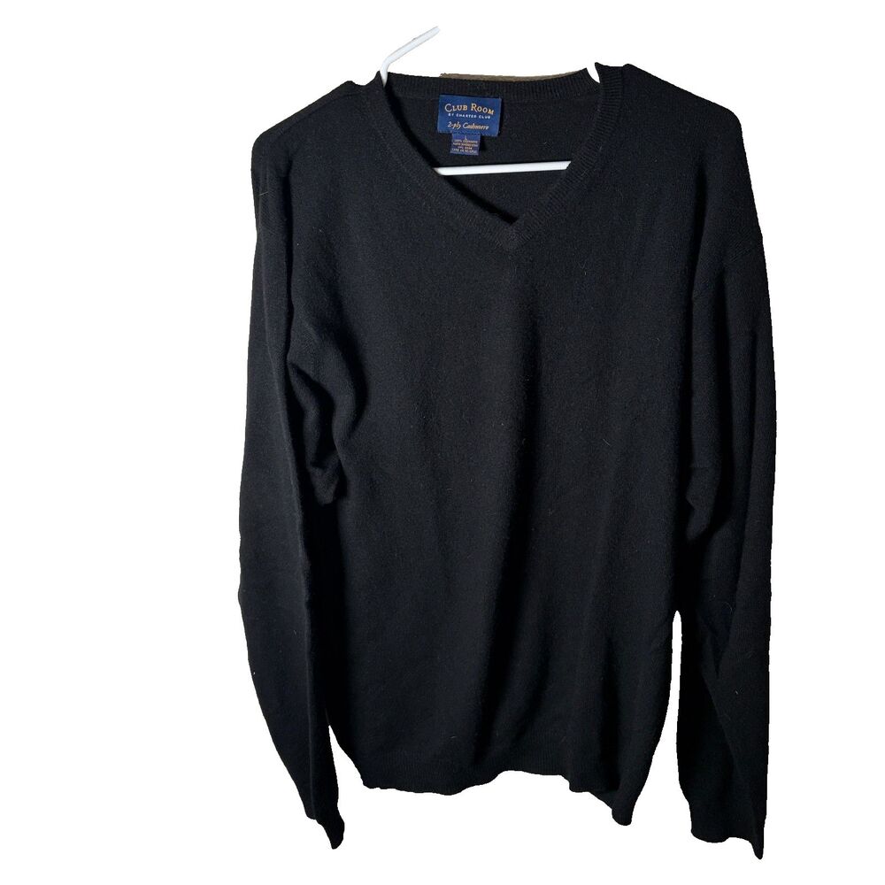 Club Room by Charter Club 2 Ply Cashmere Sweater Men's Large Black V-Neck